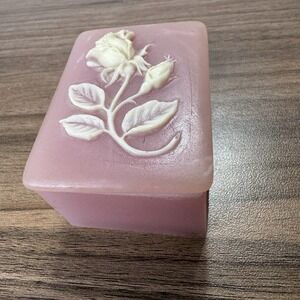Vintage Incolay Pink Cream Swirl‎ Rose Small Jewelry Trinket Keepsake Box 3x2"